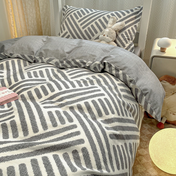 91家纺网 家纺一手货源 找家纺 2024新款小清新全棉印花学生宿舍三件套-68系列 D洛伊-灰