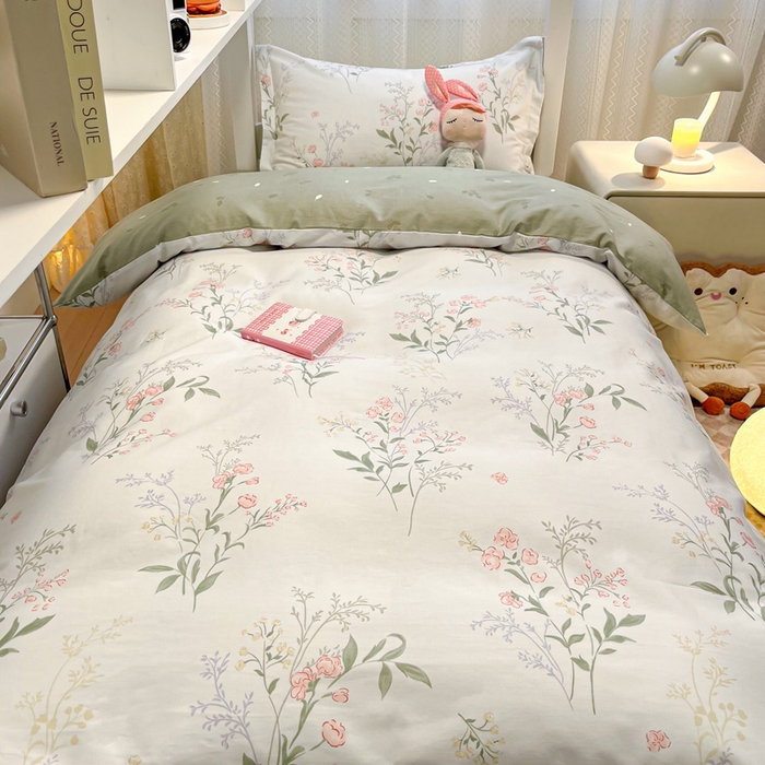 91家纺网 家纺一手货源 找家纺 2024新款小清新全棉印花学生宿舍三件套-68系列 B花语