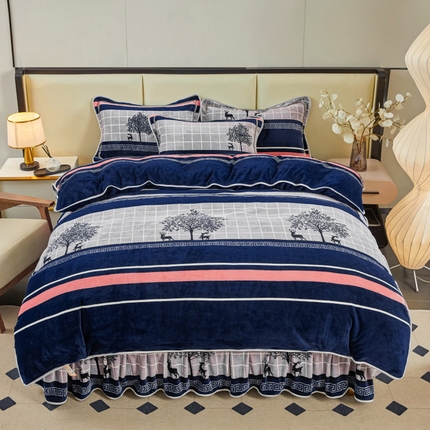 91家纺网 家纺一手货源 找家纺 （总）博兰蒂 2025新款床裙款高克重牛奶绒印花四件套