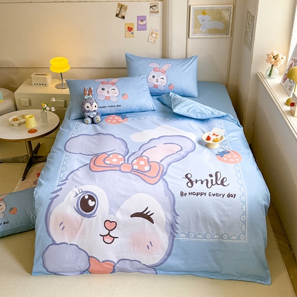 91家纺网 家纺一手货源 找家纺 经年 2025新款40S-13372大版全棉四件套-甜美兔 甜美兔-蓝