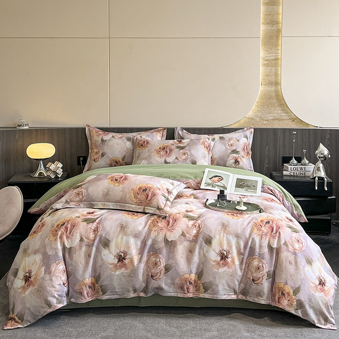 91家纺网 家纺一手货源 找家纺 格里芬家纺 2025新款花卉系列全棉加厚磨毛数码印花四件套（控价劵后标准208起） 苏绿缇