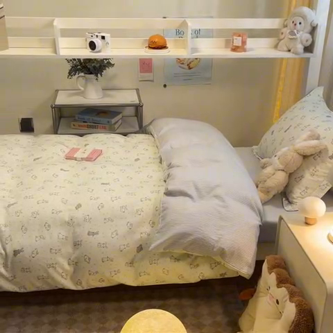 91家纺网 家纺一手货源 找家纺 2024新款小清新全棉印花学生宿舍三件套-68系列 B萌小兔