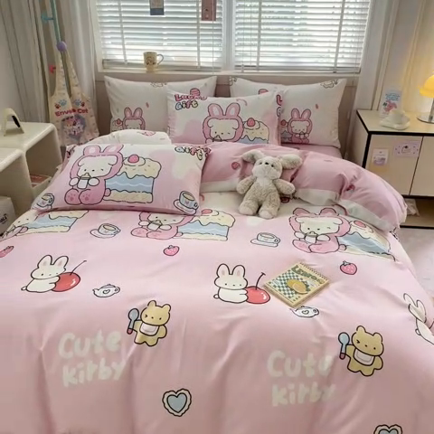 91家纺网 家纺一手货源 找家纺 简宜家居（朝初家纺）2025新款40支全棉四件套 甜甜兔粉