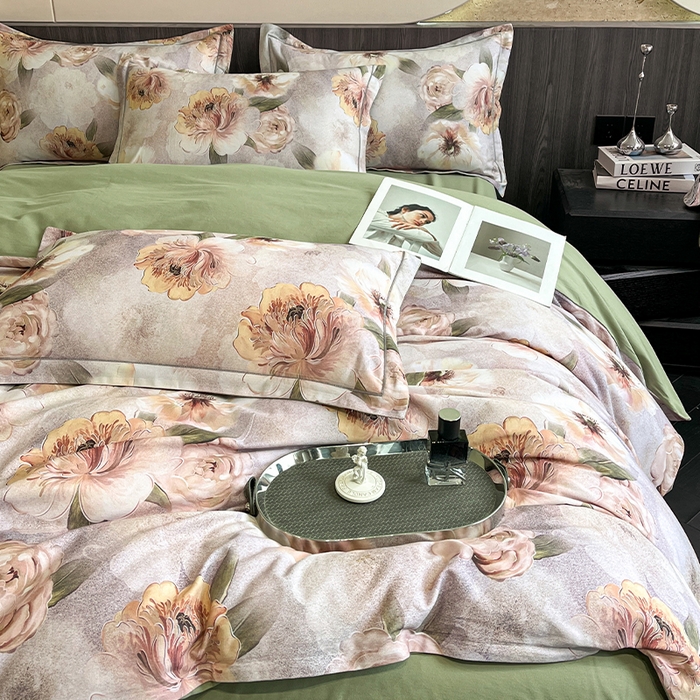 91家纺网 家纺一手货源 找家纺 格里芬家纺 2025新款花卉系列全棉加厚磨毛数码印花四件套（控价劵后标准208起） 苏绿缇