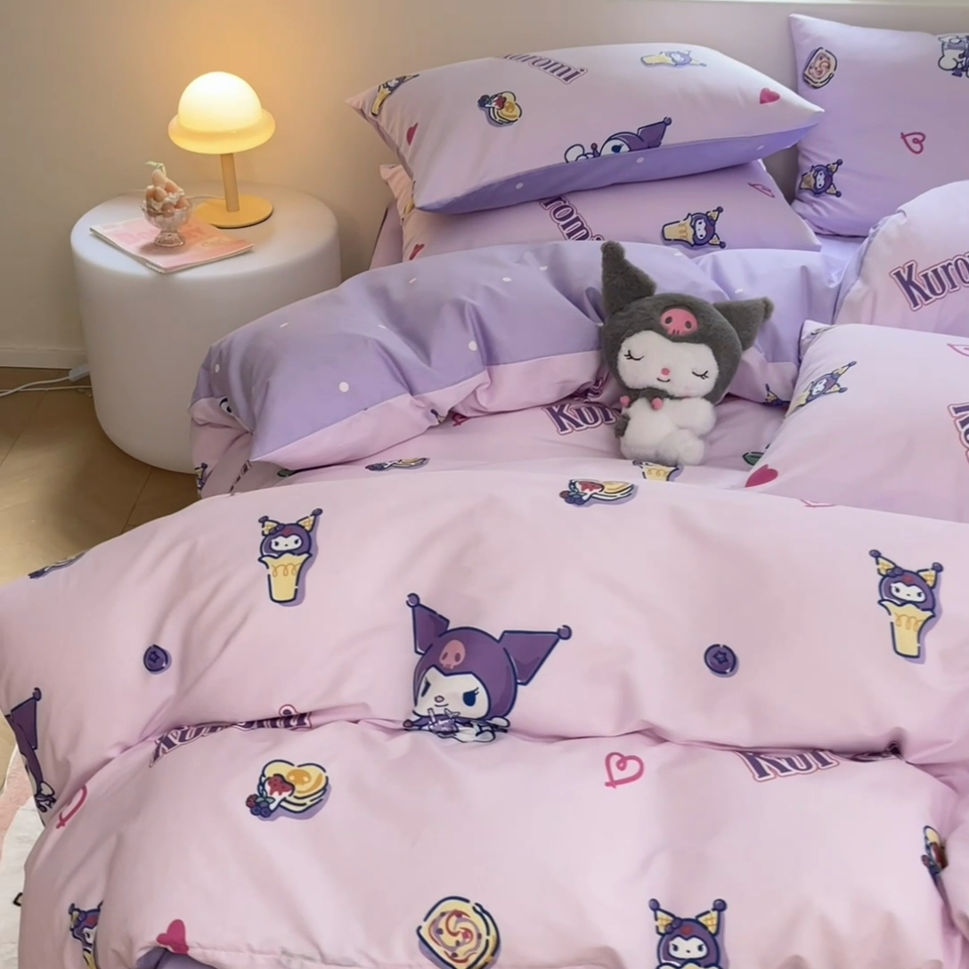 91家纺网 家纺一手货源 找家纺 桃子家居 2024新款三丽鸥正版授权卡通纯棉印花系列四件套 棉三丽鸥-蝴蝶结库洛米