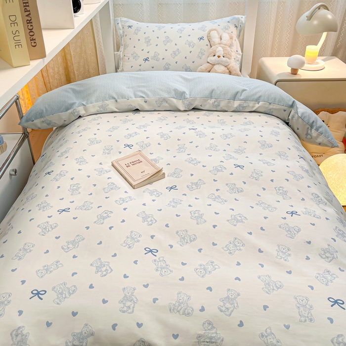 91家纺网 家纺一手货源 找家纺 2024新款小清新全棉印花学生宿舍三件套-68系列 B幸运熊