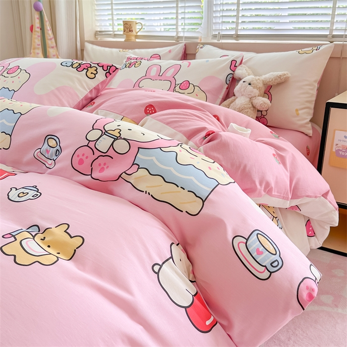 91家纺网 家纺一手货源 找家纺 简宜家居（朝初家纺）2025新款40支全棉四件套 甜甜兔粉