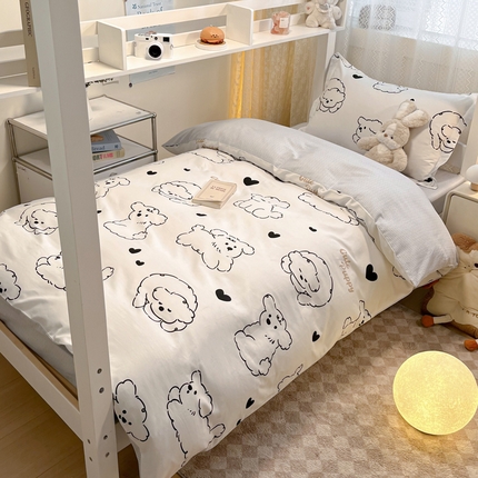 2024新款小清新全棉印花学生宿舍三件套-68系列 B呆萌小狗