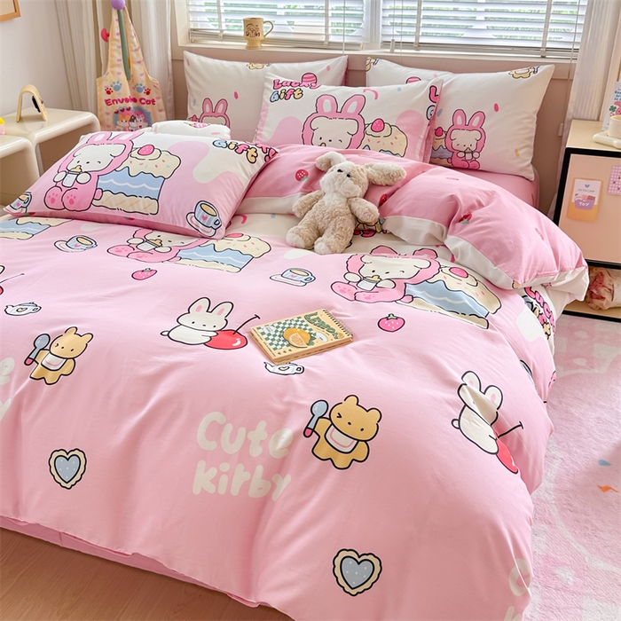 91家纺网 家纺一手货源 找家纺 简宜家居（朝初家纺）2025新款40支全棉四件套 甜甜兔粉