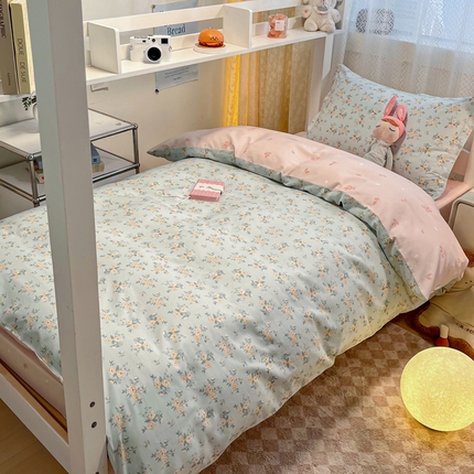 91家纺网 家纺一手货源 找家纺 2024新款小清新全棉印花学生宿舍三件套-68系列 B蔓莎