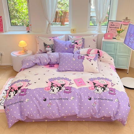 桃子家居 2024新款三丽鸥正版授权卡通纯棉印花系列四件套 棉三丽鸥-美梦库洛米