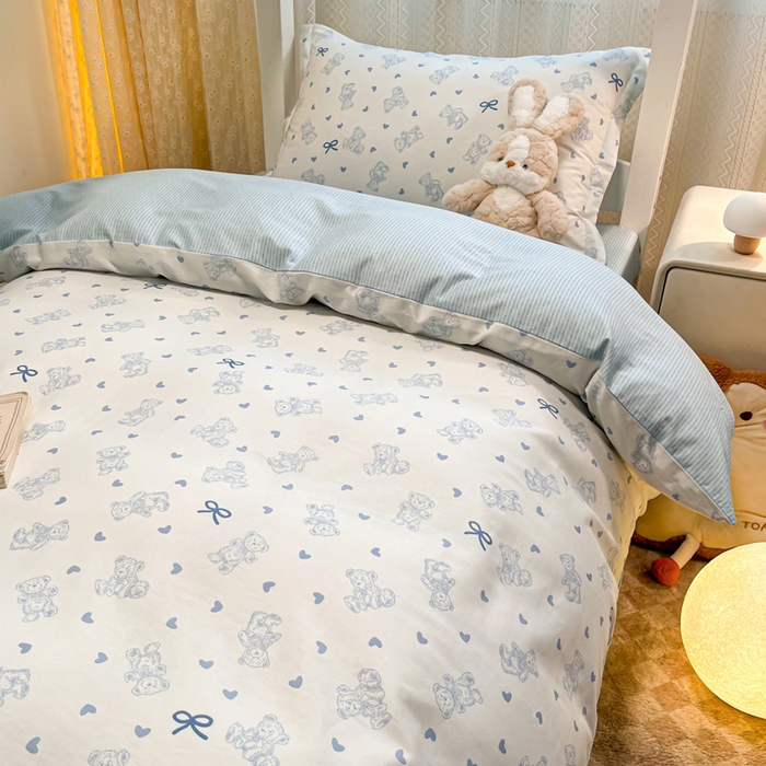91家纺网 家纺一手货源 找家纺 2024新款小清新全棉印花学生宿舍三件套-68系列 B幸运熊