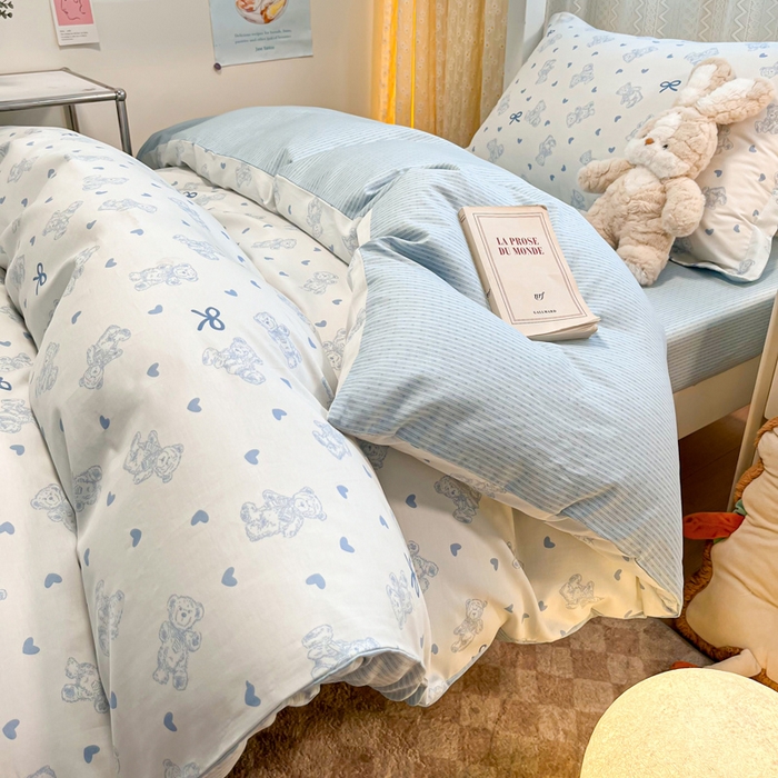 91家纺网 家纺一手货源 找家纺 2024新款小清新全棉印花学生宿舍三件套-68系列 B幸运熊