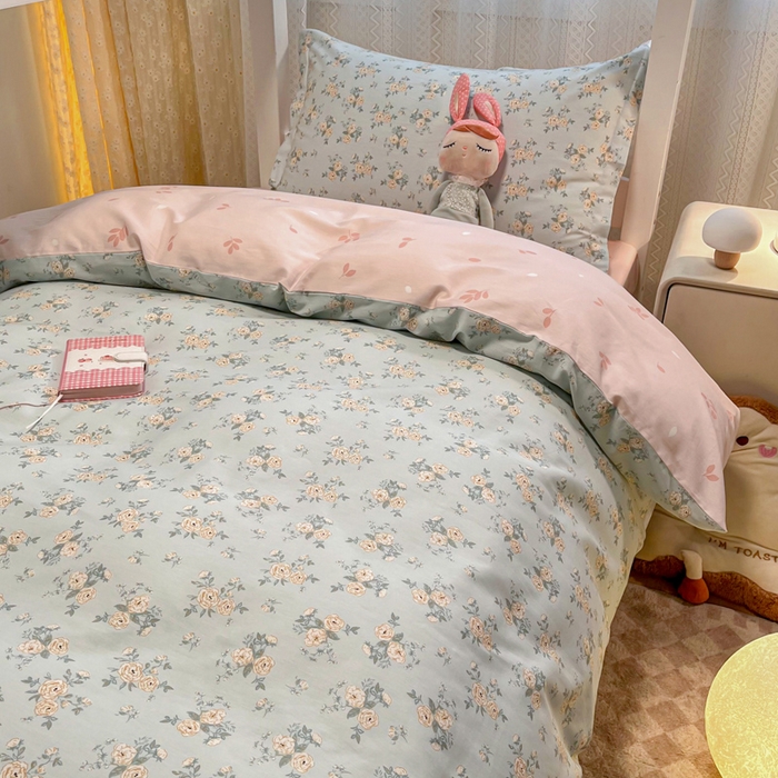 91家纺网 家纺一手货源 找家纺 2024新款小清新全棉印花学生宿舍三件套-68系列 B蔓莎