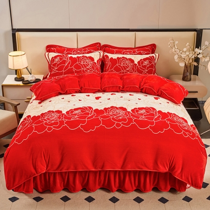 91家纺网 家纺一手货源 找家纺 （总）博兰蒂 2025新款床裙款高克重牛奶绒印花四件套