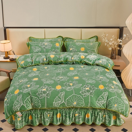 91家纺网 家纺一手货源 找家纺 （总）博兰蒂 2025新款床裙款高克重牛奶绒印花四件套