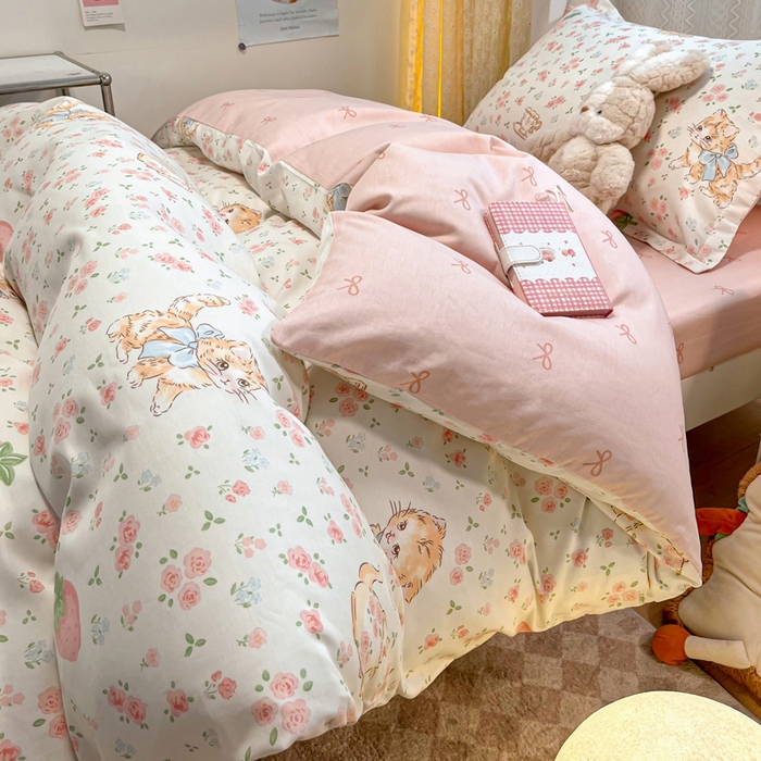 91家纺网 家纺一手货源 找家纺 2024新款小清新全棉印花学生宿舍三件套-68系列 B萌小喵