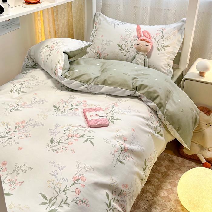 91家纺网 家纺一手货源 找家纺 2024新款小清新全棉印花学生宿舍三件套-68系列 B花语