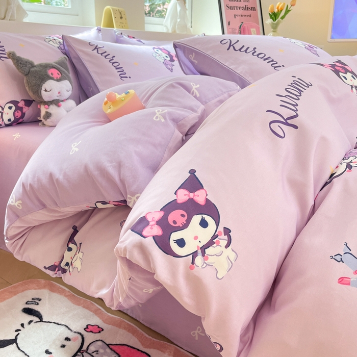 91家纺网 家纺一手货源 找家纺 桃子家居 2024新款三丽鸥正版授权卡通纯棉印花系列四件套 棉三丽鸥-蝴蝶结库洛米