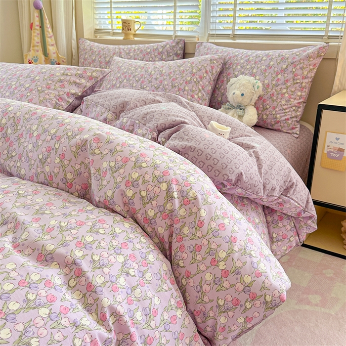 91家纺网 家纺一手货源 找家纺 简宜家居（朝初家纺）2025新款40支全棉四件套 红粉佳人