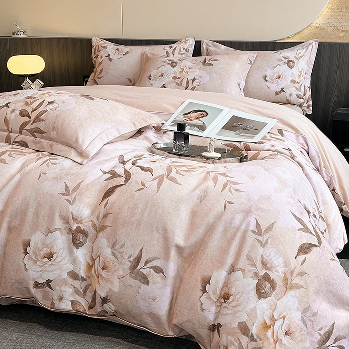 91家纺网 家纺一手货源 找家纺 格里芬家纺 2025新款花卉系列全棉加厚磨毛数码印花四件套（控价劵后标准208起） 米莉亚-粉