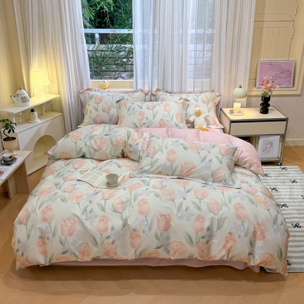 91家纺网 家纺一手货源 找家纺 （总）2024新款小清新全棉印花四件套-68系列