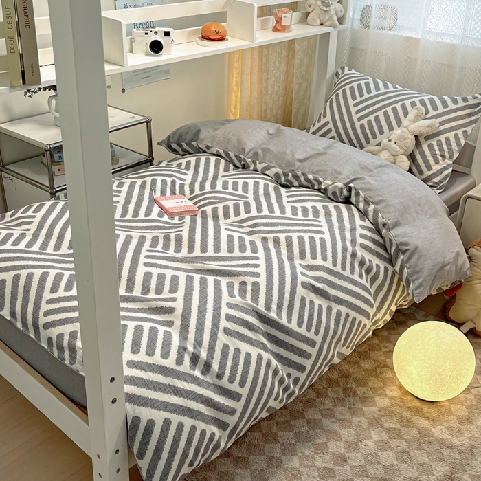 91家纺网 家纺一手货源 找家纺 2024新款小清新全棉印花学生宿舍三件套-68系列 D洛伊-灰