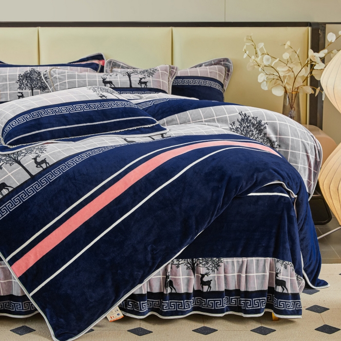 91家纺网 家纺一手货源 找家纺 博兰蒂 2025新款床裙款高克重牛奶绒印花四件套 一路有你