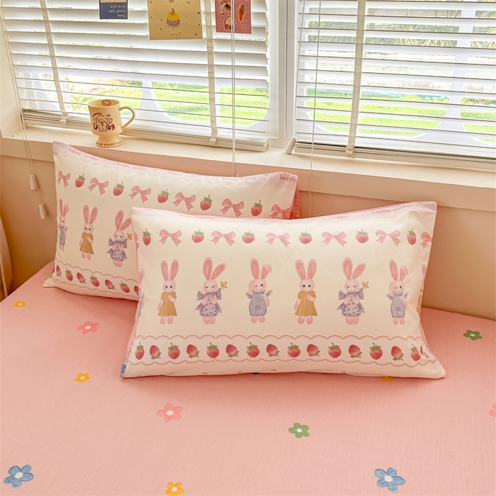 91家纺网 家纺一手货源 找家纺 简宜家居（朝初家纺）2025新款40支全棉四件套 蝴蝶结小兔