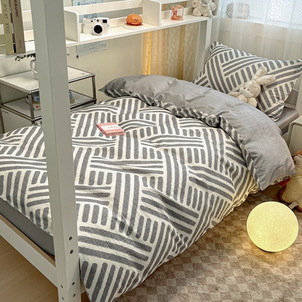 91家纺网 家纺一手货源 找家纺 2024新款小清新全棉印花学生宿舍三件套-68系列 D洛伊-灰