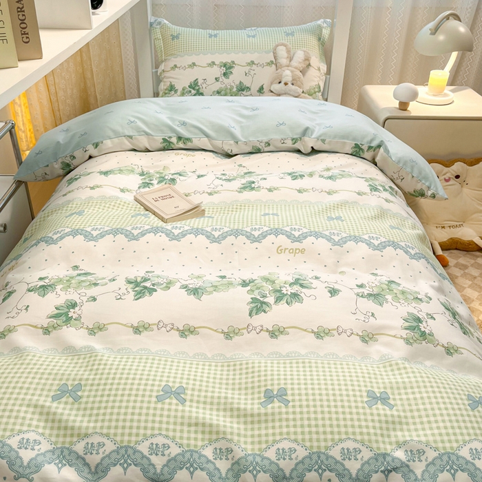 91家纺网 家纺一手货源 找家纺 2024新款小清新全棉印花学生宿舍三件套-68系列 B葡萄园