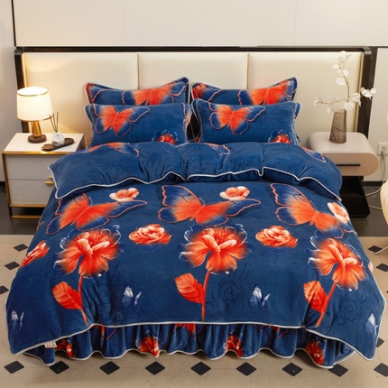 91家纺网 家纺一手货源 找家纺 （总）博兰蒂 2025新款床裙款高克重牛奶绒印花四件套