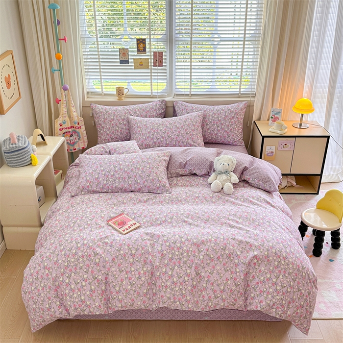 91家纺网 家纺一手货源 找家纺 简宜家居（朝初家纺）2025新款40支全棉四件套 红粉佳人