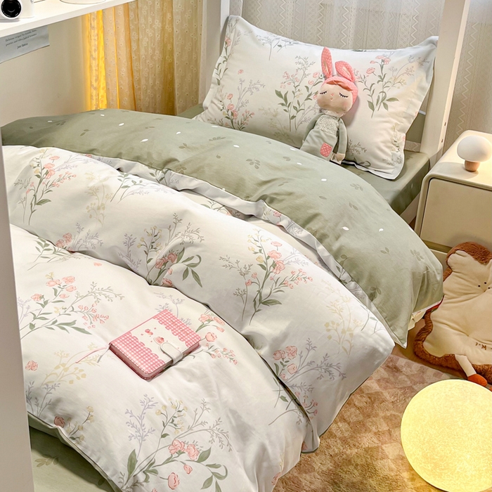 91家纺网 家纺一手货源 找家纺 2024新款小清新全棉印花学生宿舍三件套-68系列 B花语