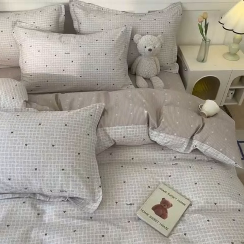 91家纺网 家纺一手货源 找家纺 2024新款小清新全棉印花四件套-68系列 D好心情