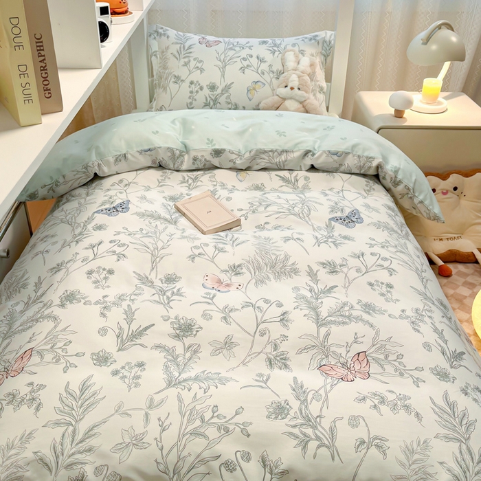 91家纺网 家纺一手货源 找家纺 2024新款小清新全棉印花学生宿舍三件套-68系列 B素汐