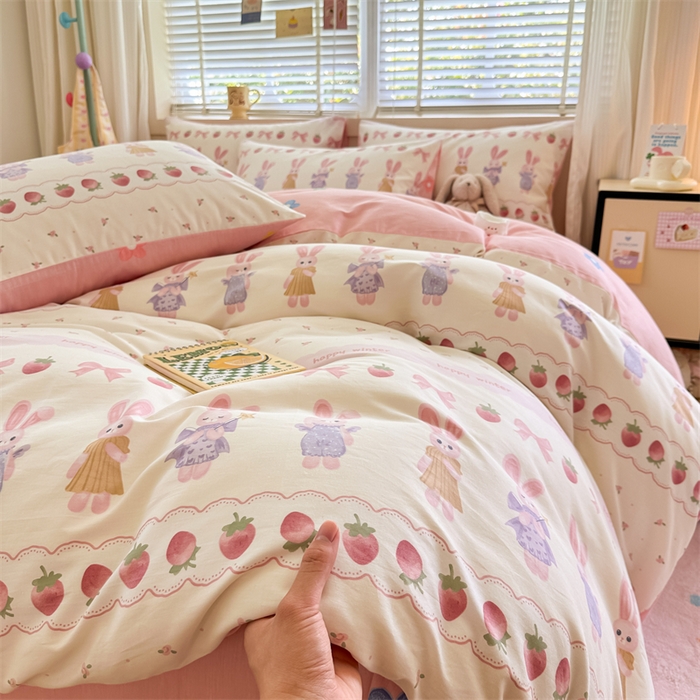 91家纺网 家纺一手货源 找家纺 简宜家居（朝初家纺）2025新款40支全棉四件套 蝴蝶结小兔