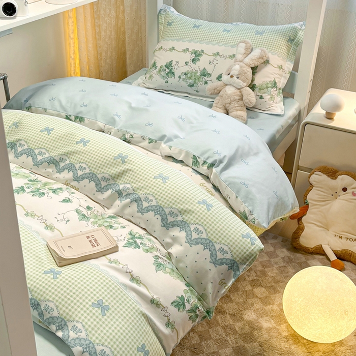 91家纺网 家纺一手货源 找家纺 2024新款小清新全棉印花学生宿舍三件套-68系列 B葡萄园