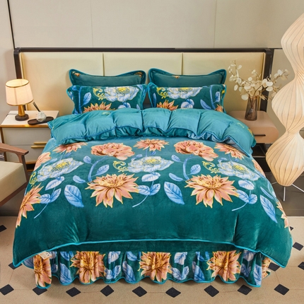 91家纺网 家纺一手货源 找家纺 （总）博兰蒂 2025新款床裙款高克重牛奶绒印花四件套