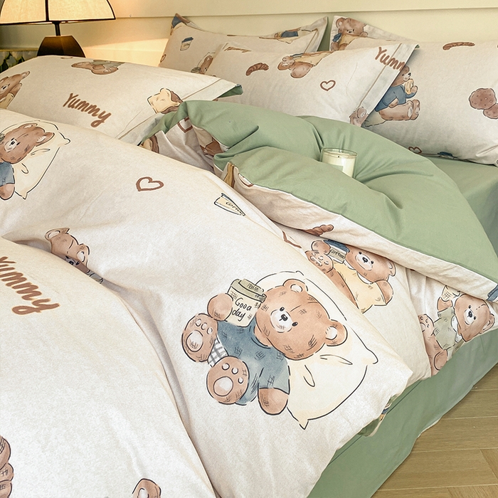 91家纺网 家纺一手货源 找家纺 格里芬家纺 2025新款花卉系列全棉加厚磨毛数码印花四件套（控价劵后标准208起） 快乐熊