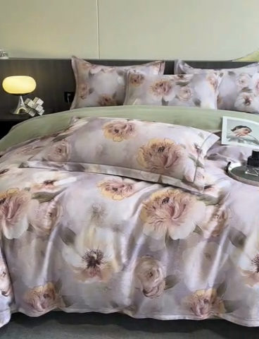 91家纺网 家纺一手货源 找家纺 格里芬家纺 2025新款花卉系列全棉加厚磨毛数码印花四件套（控价劵后标准208起） 苏绿缇