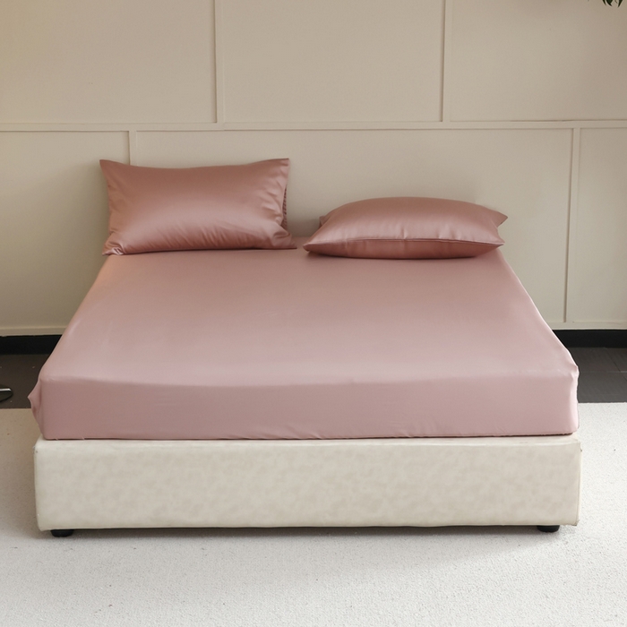 91家纺网 家纺一手货源 找家纺 轩和 2025新款A类LF60S兰精天丝单品床笠 胭脂粉