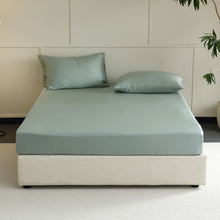 91家纺网 家纺一手货源 找家纺 轩和 2025新款A类LF60S兰精天丝单品床笠 春熙绿