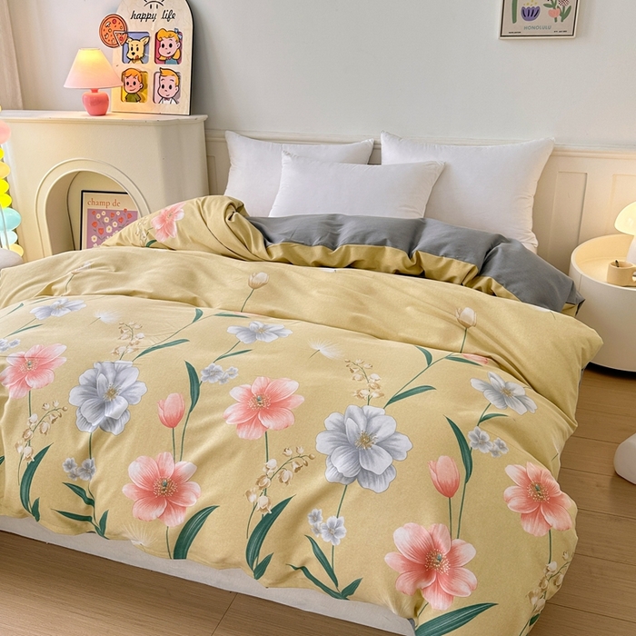 91家纺网 家纺一手货源 找家纺 2025新款加厚生态磨毛单被套 金花浮梦