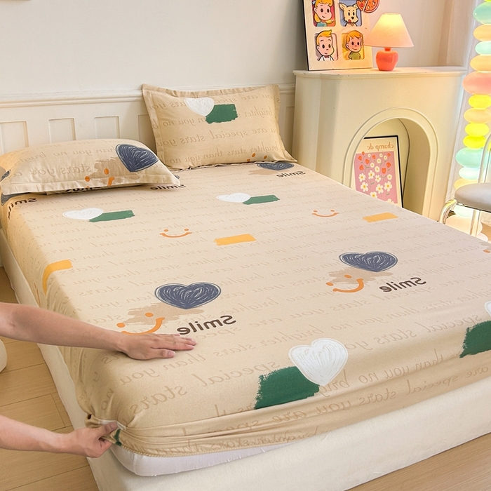 91家纺网 家纺一手货源 找家纺 2025新款加厚生态磨毛床笠四件套 微笑生活