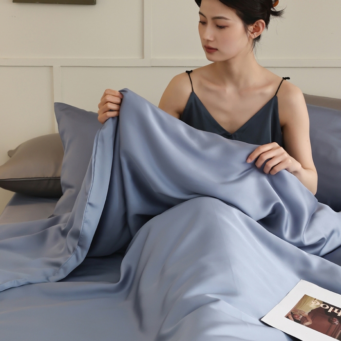 91家纺网 家纺一手货源 找家纺 轩和 2025新款A类LF60S兰精天丝单品被套 劳伦蓝