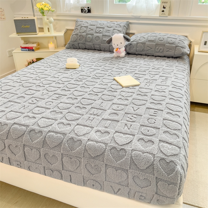 91家纺网 家纺一手货源 找家纺 欧邦 新款爱心款提花塔芙绒床笠款单品床笠 雅致灰-床笠款