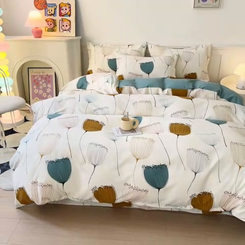 91家纺网 家纺一手货源 找家纺 2025新款加厚生态磨毛床笠四件套 花开浪漫