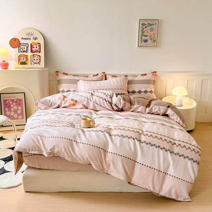 2025新款加厚生态磨毛床笠四件套 卡蜜拉