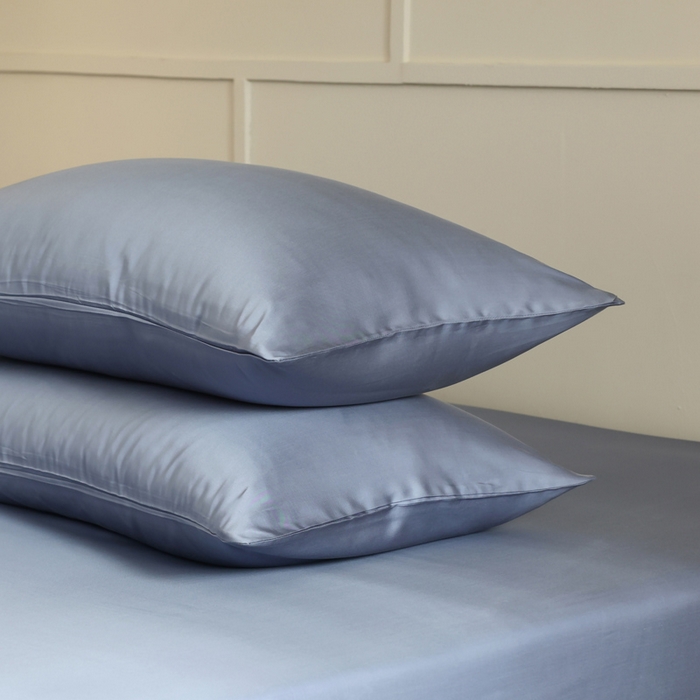 91家纺网 家纺一手货源 找家纺 轩和 2025新款A类LF60S兰精天丝单品枕套 劳伦蓝